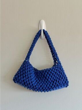 MANGO Blue Crochet Shoulder Bag